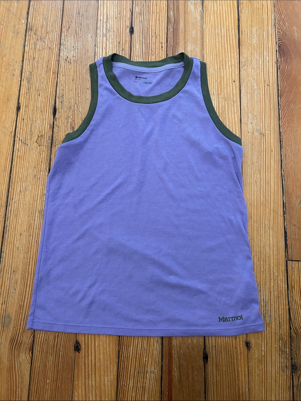 Marmot women’s Purple Cotton Tank with Olive Trim